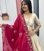 Off White Color Embroidery ,Thread and Sequence Work Silk blend lehenga choli set
