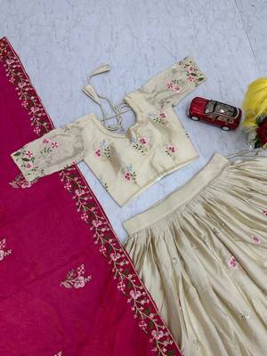 Off White Color Embroidery ,Thread and Sequence Work Silk blend lehenga choli set 3