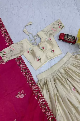 Off White Color Embroidery ,Thread and Sequence Work Silk blend lehenga choli set
