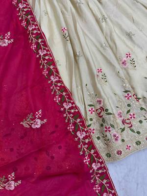 Off White Color Embroidery ,Thread and Sequence Work Silk blend lehenga choli set 4