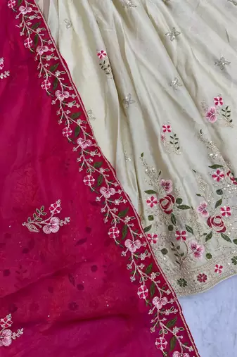 Off White Color Embroidery ,Thread and Sequence Work Silk blend lehenga choli set