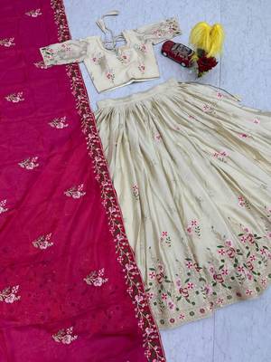 Off White Color Embroidery ,Thread and Sequence Work Silk blend lehenga choli set 5