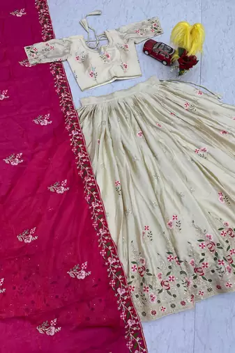 Off White Color Embroidery ,Thread and Sequence Work Silk blend lehenga choli set