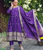Purple sequins embroidered chinon stitched salwar kameez