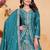 Teal sequins embroidered natural crepe stitched salwar kameez