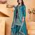 Teal sequins embroidered natural crepe stitched salwar kameez