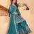 Teal sequins embroidered natural crepe stitched salwar kameez