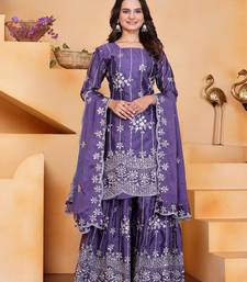 Lavender sequins embroidered chinon stitched salwar kameez