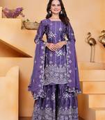 Lavender sequins embroidered chinon stitched salwar kameez