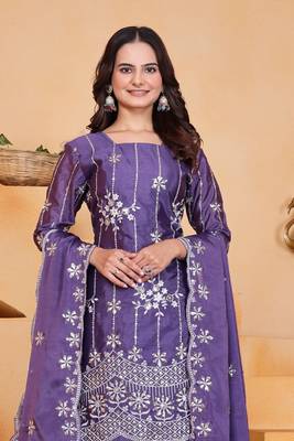 Lavender sequins embroidered chinon stitched salwar kameez 2