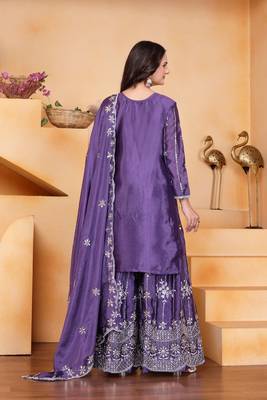 Lavender sequins embroidered chinon stitched salwar kameez 3