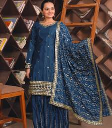 Blue sequins embroidered chinon stitched salwar kameez