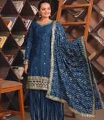Blue sequins embroidered chinon stitched salwar kameez