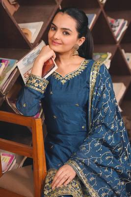 Blue sequins embroidered chinon stitched salwar kameez 3