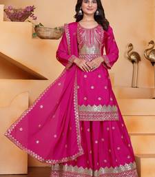 Pink sequins embroidered chinon stitched salwar kameez