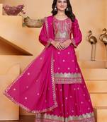 Pink sequins embroidered chinon stitched salwar kameez
