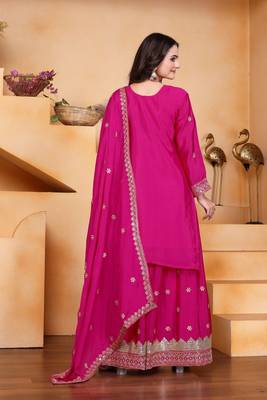 Pink sequins embroidered chinon stitched salwar kameez 4
