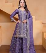 Lavender sequins embroidered chinon stitched salwar kameez