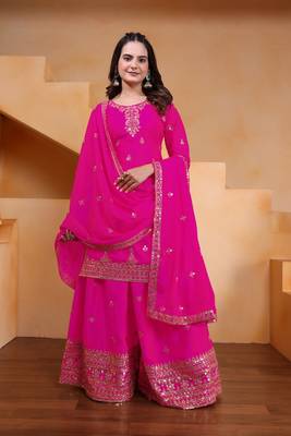 Pink sequins embroidered chinon stitched salwar kameez 1