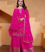 Pink sequins embroidered chinon stitched salwar kameez