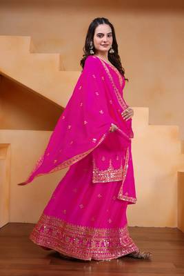 Pink sequins embroidered chinon stitched salwar kameez 4