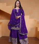 Purple sequins embroidered chinon stitched salwar kameez