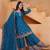 Teal sequins embroidered chinon stitched salwar kameez