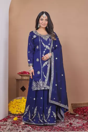 Purple sequins embroidered vichitra silk stitched salwar kameez