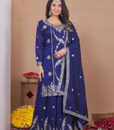 Purple sequins embroidered vichitra silk stitched salwar kameez