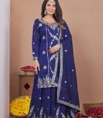 Purple sequins embroidered vichitra silk stitched salwar kameez