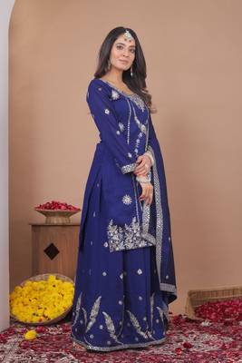 Purple sequins embroidered vichitra silk stitched salwar kameez 3