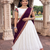 Off-White Silk Blend Pleated Lehenga Choli with Zari Border and Wine Contrast Dupatta