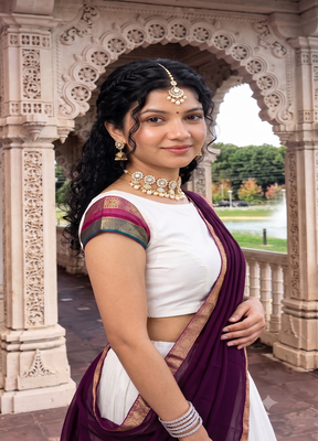 Off-White Silk Blend Pleated Lehenga Choli with Zari Border and Wine Contrast Dupatta 3