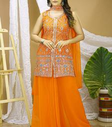 Orange sequins embroidered georgette stitched salwar kameez