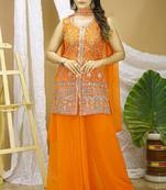 Orange sequins embroidered georgette stitched salwar kameez