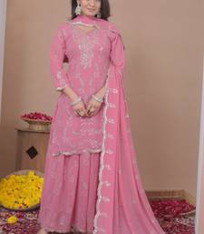Baby-pink sequins embroidered faux georgette stitched salwar kameez