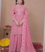 Baby-pink sequins embroidered faux georgette stitched salwar kameez
