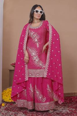 Pink sequins embroidered natural crepe stitched salwar kameez 4