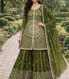Mehendi coding sequence and double sequence 5mm and 3 mm embroidered chinon stitched salwar kameez