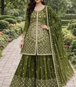 Mehendi coding sequence and double sequence 5mm and 3 mm embroidered chinon stitched salwar kameez
