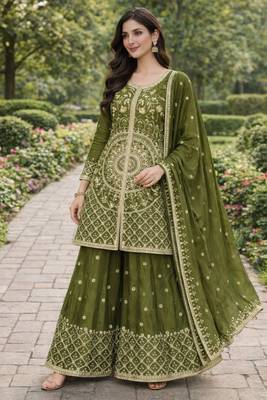 Mehendi coding sequence and double sequence 5mm and 3 mm embroidered chinon stitched salwar kameez 3