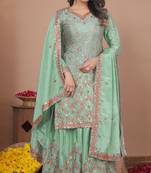 Light-green sequins embroidered chinon stitched salwar kameez
