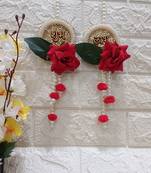subh labh, artificial velvet flower with white beads hanging for home decoration (pack of 2)