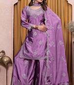 Purple sequins embroidered chinon stitched salwar kameez