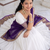 South Indian Traditional Half Saree in Off-White & Deep Violet Blue