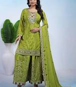 Parrot-green coding sequins embroidered chinon stitched salwar kameez