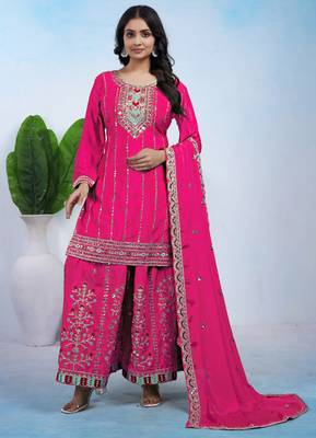 Pink coding sequins embroidered chinon stitched salwar kameez 1