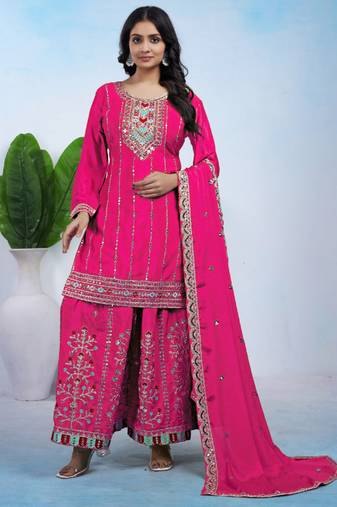 Pink coding sequins embroidered chinon stitched salwar kameez
