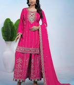 Pink coding sequins embroidered chinon stitched salwar kameez
