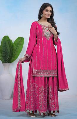 Pink coding sequins embroidered chinon stitched salwar kameez 3